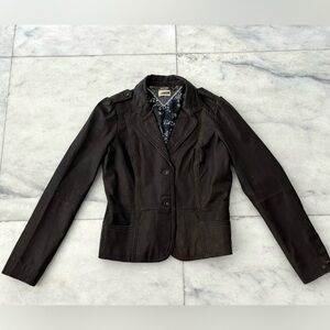 Y2K Tommy Hilfiger Leather Jacket Brown Distressed Womens L Biker Rugged Moto